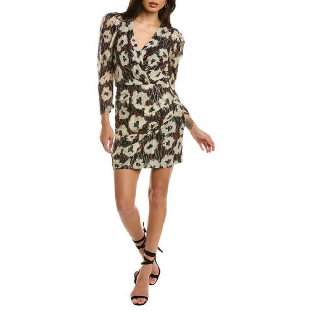 BA&SH Kivy Metallic Floral Print Mini Dress. Size 4 .  New size Small